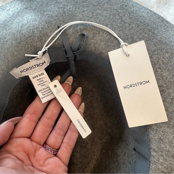 NWT Nordstrom Floppy Wool Panama Hat Gray w/ Black Ribbon Band One Sz Adjustable - Picture 6 of 6